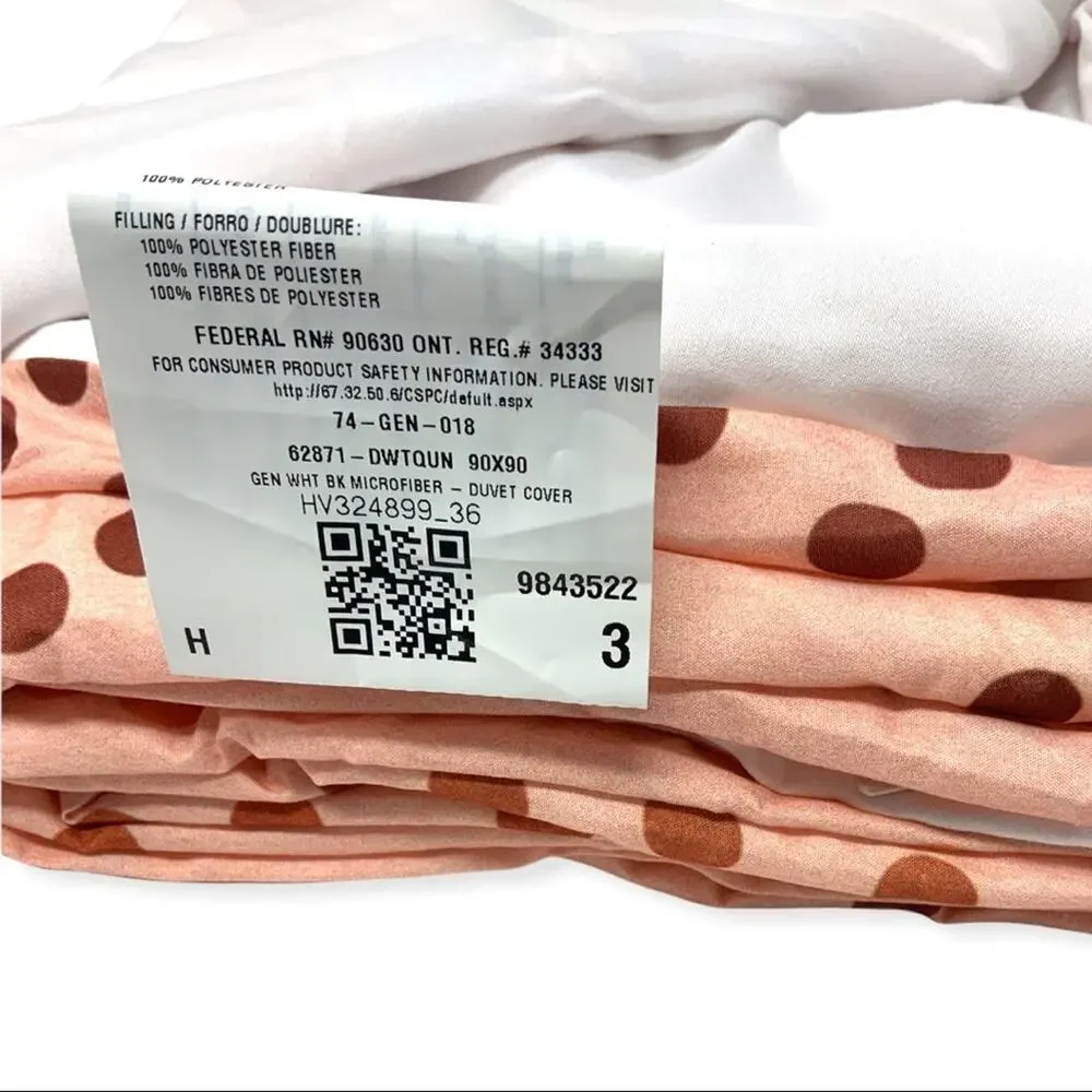 Microfiber Pink Polka Dot Duvet Cover & 2 Pillow Cases Queen Size NWT